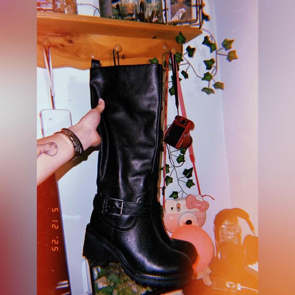 Zodiac Black Leather Knee-High Boots